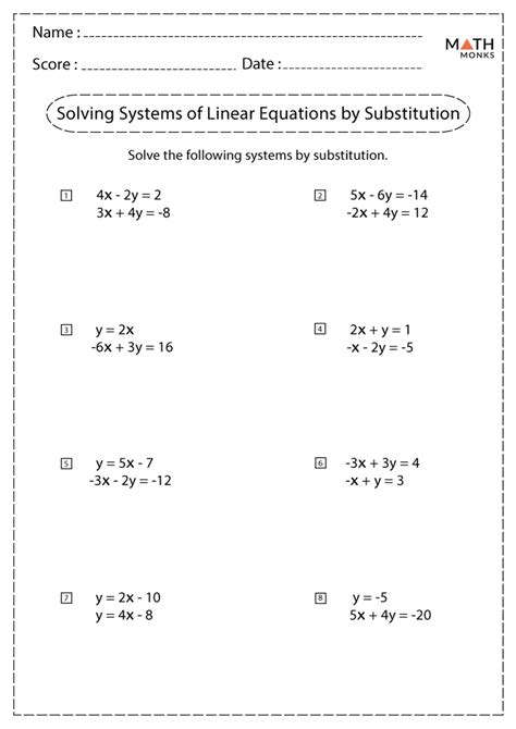 Systems Of Equations Substitution Worksheet Lesupercoin Printables