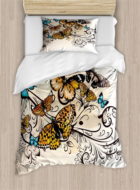 Butterfly Duvet Cover Set Twin Size Monarch Butterflies Vintage Artsy