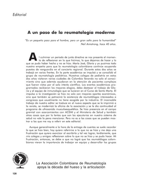 Pdf A Un Paso De La Reumatolog A Moderna Es Un Peque O Paso Para El