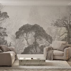 Black & White Forest Wallpaper Mural - Etsy