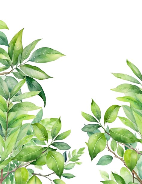 Watercolor Green Leaves Branch Botanical Frame Border 46011797 Png