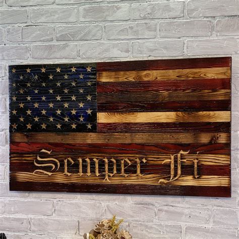 Semper Fi USMC Signature Patriot 50 Star Wood Flags