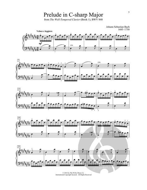 Prelude In C Sharp Major By Johann Sebastian Bach Piano Sheet Music