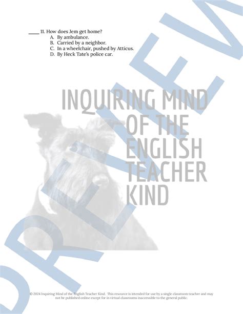 To Kill a Mockingbird Chapters 27 and 28 Quiz and Answer Key | Teaching