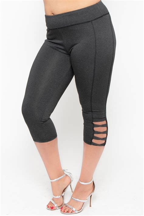 Plus Size Cross Strap Panel Capris Charcoal Curvy Sense