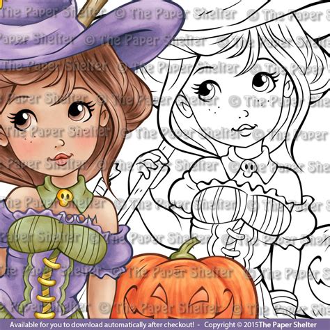 Adorable Halloween Witch Digital Stamp 3 00 Digital Stamps