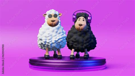 Two Cool DJ Sheep Rhythmically Dance Playing Music 3d Animation Loop