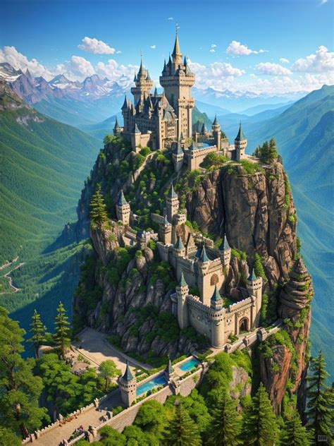 Fantasy Castle on Mountain | Medieval Fantasy Landscape