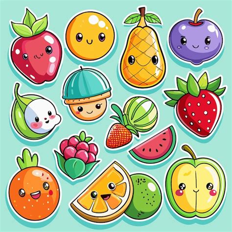 Frutas De Dibujos Animados Con Caras Felices Coloridas Y Deliciosas