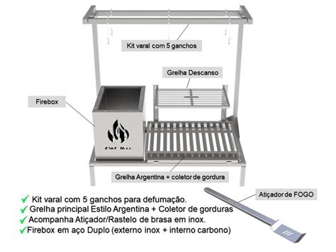 Churrasqueira Hotbox Parrilla Para Alvenaria Firebox Grelha