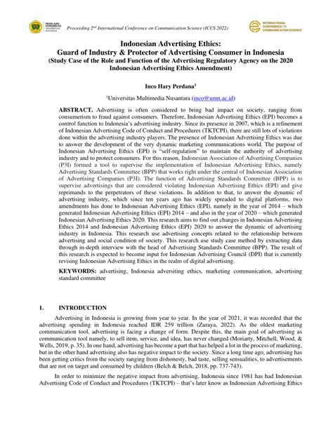 (PDF) Indonesian Advertising Ethics: Guard of Industry & Protector of Advertising Consumer in ...