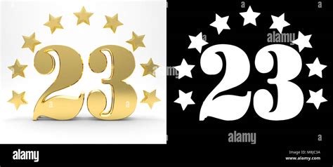 Golden Number Twenty Three On White Background With Drop Shadow And