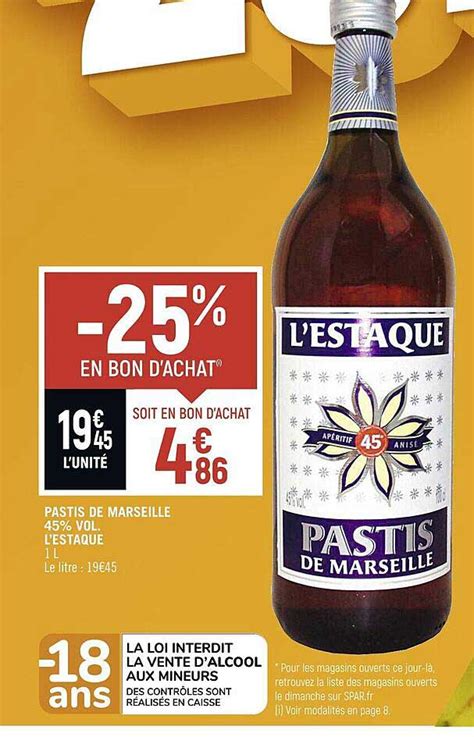 Promo Pastis De Marseille 45 Vol L Estaque Chez Spar ICatalogue Fr