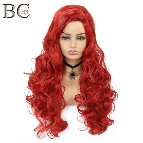 Bchr 28 Long Wave Cosplay Wigs Red Synthetic Wigs For Black Women Heat