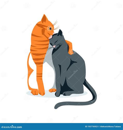 Cute Red Tabby Cat Licking Another Stock Vector Illustration Of Cute