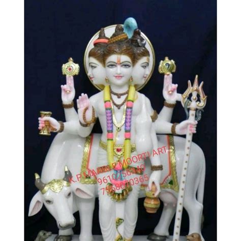 Multicolor Painted Marble Dattatreya Statue For Temple Size 30 Inch