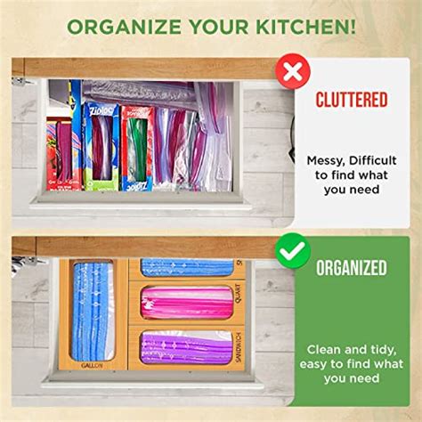 Packliner Bamboo Plastic Bag Organizer Boxes For Kitchen Drawers 4 Pcs Set Ziploc Organizer