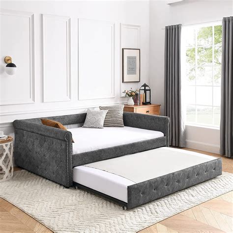 Muumblus Modren Twin Daybed With Pull Out Trundle Upholstered Sofa Bed For Bedroom Full Size