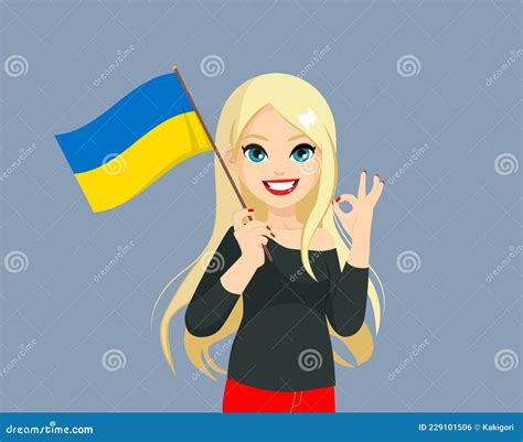 Ukrainian Woman Waving Ukraine Flag Stock Vector Illustration Of