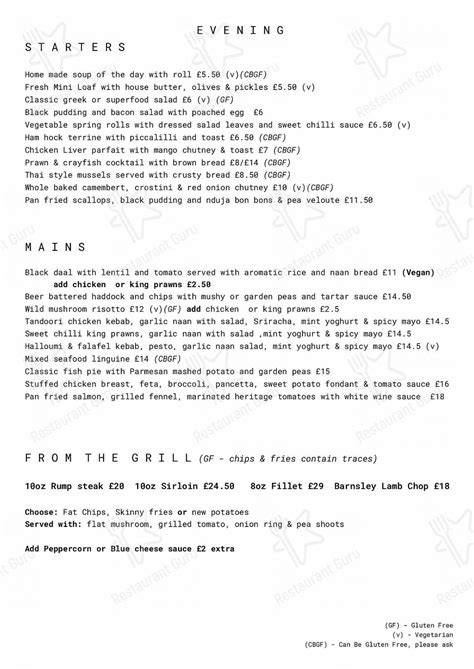 Menu at The Boundary House pub & bar, Leeds