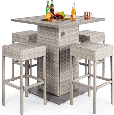 Best Choice Products 5 Piece Outdoor Wicker Bar Table Set