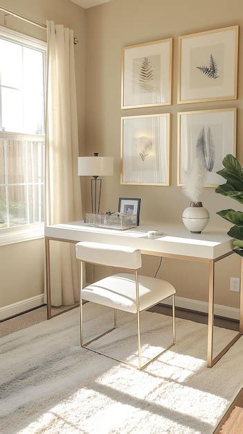 Premium Photo | A home office with a white desk and a white chair