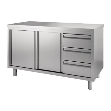 Table Armoire Inox Avec Portes Coulissantes Et Tiroirs Droite