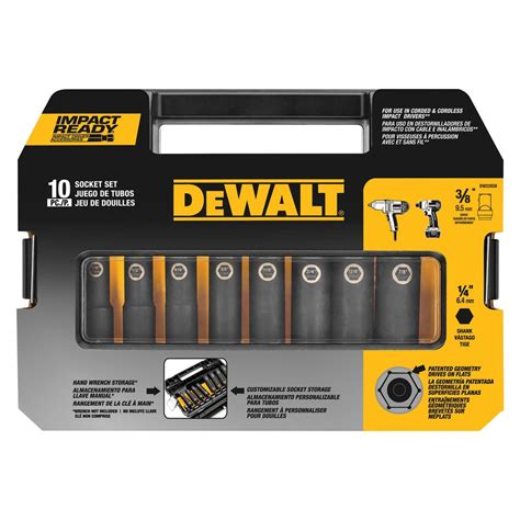 DEWALT 10 Piece Standard SAE 3 8 In Drive 6 Point Impact Socket Set