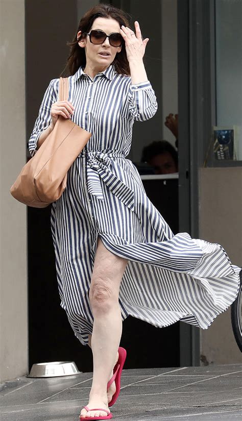 Nigella Lawson 58 Nearly Exposes Too Much In Thigh Skimming Striped