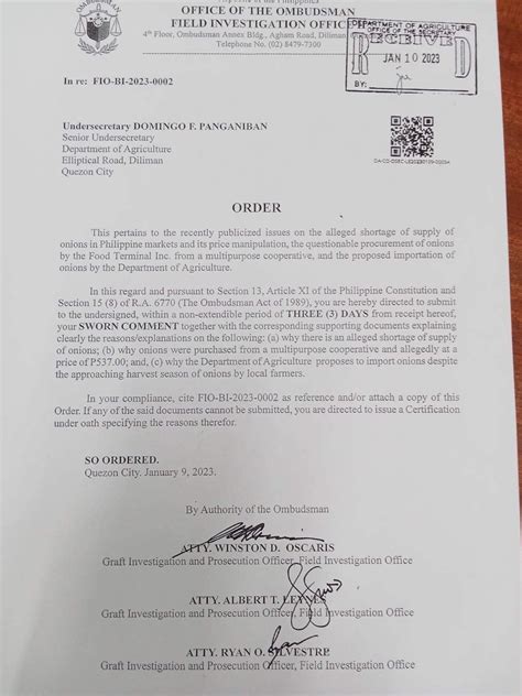 Abs Cbn News On Twitter Ombudsman Orders Da Usec Domingo Panganiban