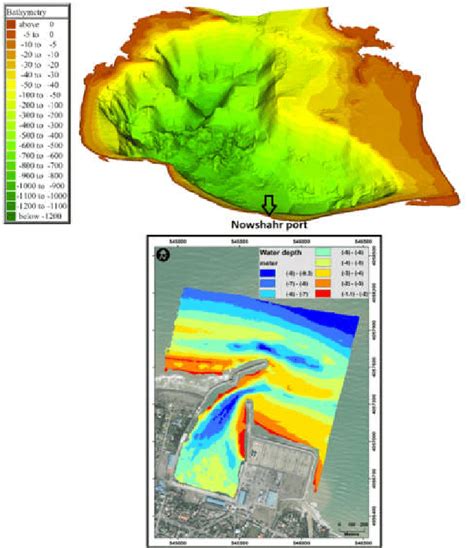 Large-scale bathymetry of Caspian Sea and location of Nowshahr port ...