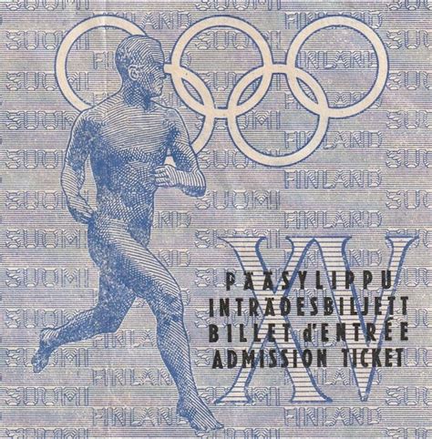 Rare 1952 Olympic Games Original Admission Ticket Xv Olympia Helsinki Finland 15th Olympiad