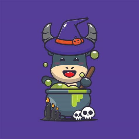 Cute Witch Buffalo Making Potion In Halloween Day Cute Halloween