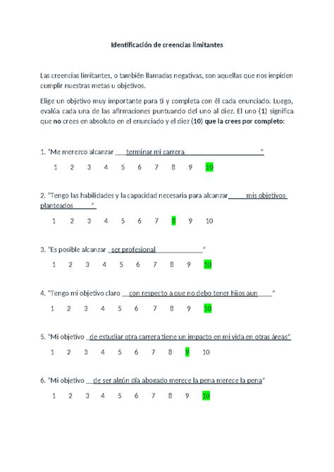 IVU Actividad 10 Identificación de creencias limitantes Las creencias