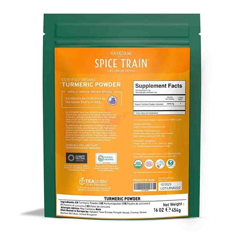 Spice Train Organic Turmeric Root Powder 454g 1lb Lab Tested For