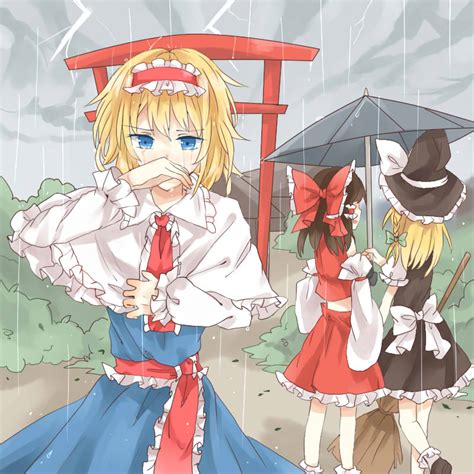 Safebooru 3girls Alice Margatroid Arm Garter Black Shoes Blonde Hair Blue Dress Blue Eyes