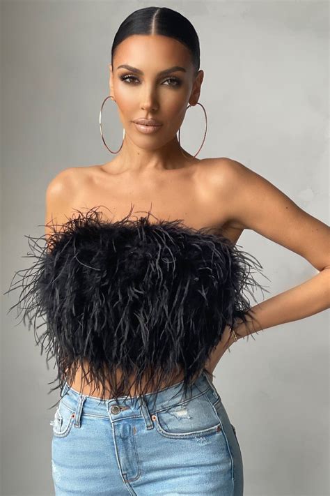 Dream Daze Black Feather Bandeau Crop Top Feather Crop Top Bandeau