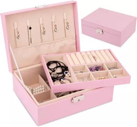 Estuche Caja Joyer A Grand Capacidad Rosa Con Cerradura Meses Sin Inter S