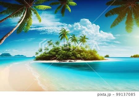 Tropical Island Beach With Palms Generative Ai Pixta