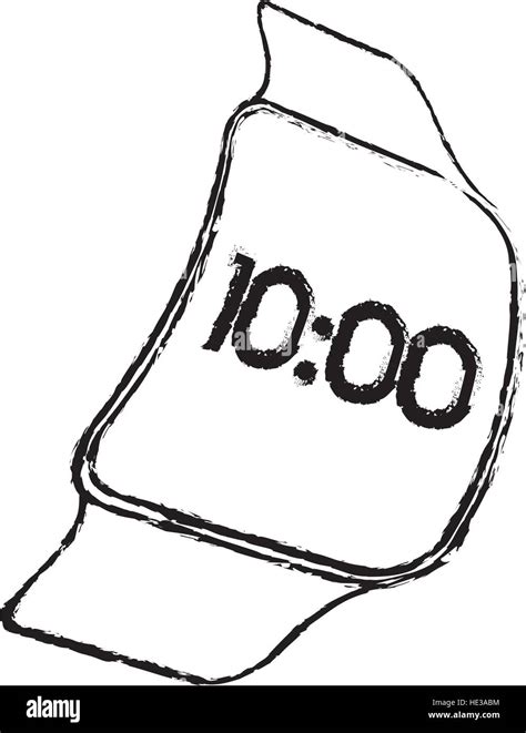 Sketch Digital Smart Watch Time Screen Vector Illustration Eps 10 Stock