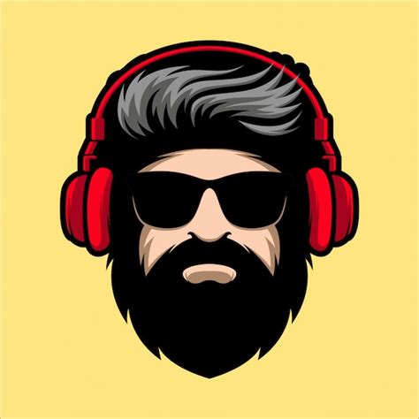 Premium Vector Beard Man With Glasses And Headphone Mascot Illustration