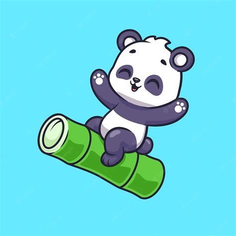 Premium Vector Cute Panda Riding Bamboo Cartoon Vector Icon