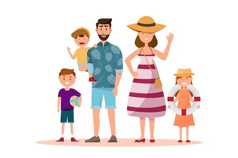 Familia Feliz Padre Madre Hijo E Hija Junto Con Viaje De Verano