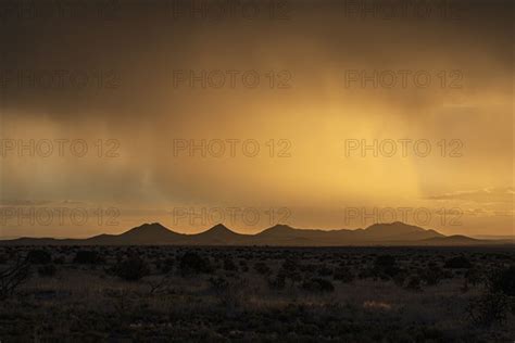 Usa New Mexico Santa Fe Storm And Rain Over Cerrillos Hills At