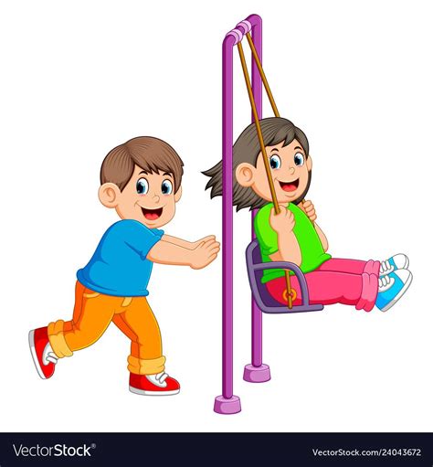 Brother Pushing Sister On Swing Vector Image On Vectorstock