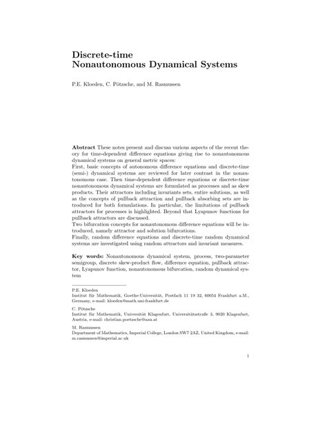 PDF Discrete Time Nonautonomous Dynamical Systems