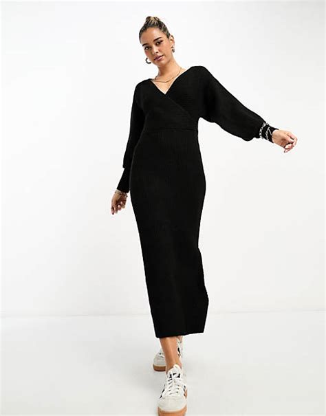 River Island Wrap Knitted Maxi Dress In Black Asos