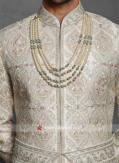 Designer Raw Silk Anarkali Groom Sherwani