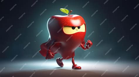 Premium AI Image | A red apple with a angry face is running.