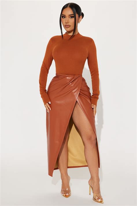 Willow Faux Leather Maxi Dress Camel Fashion Nova